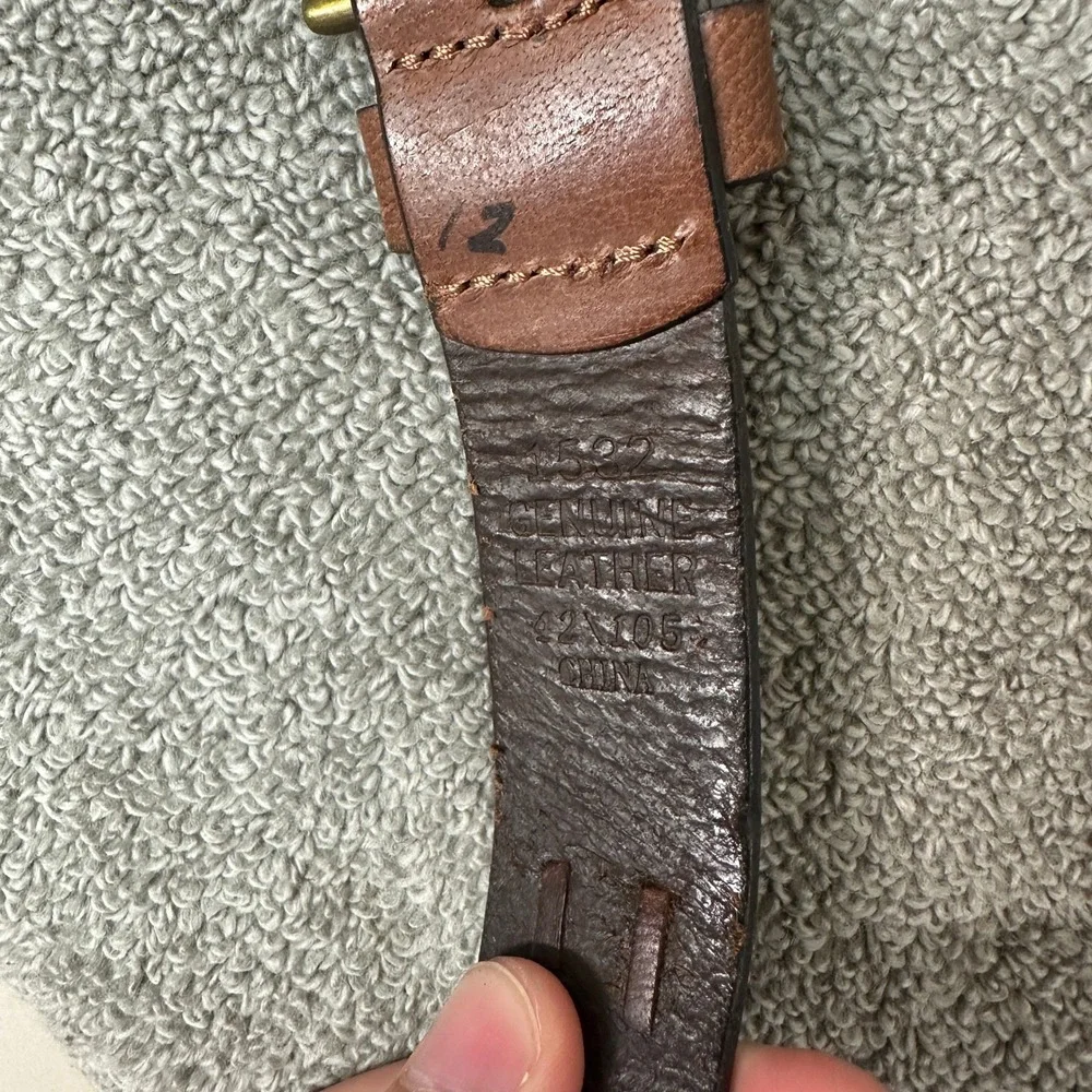 Genuine Leather Brown Belt Mens 42 Brass Buckle Textured Casual 1.5 Inch Wide